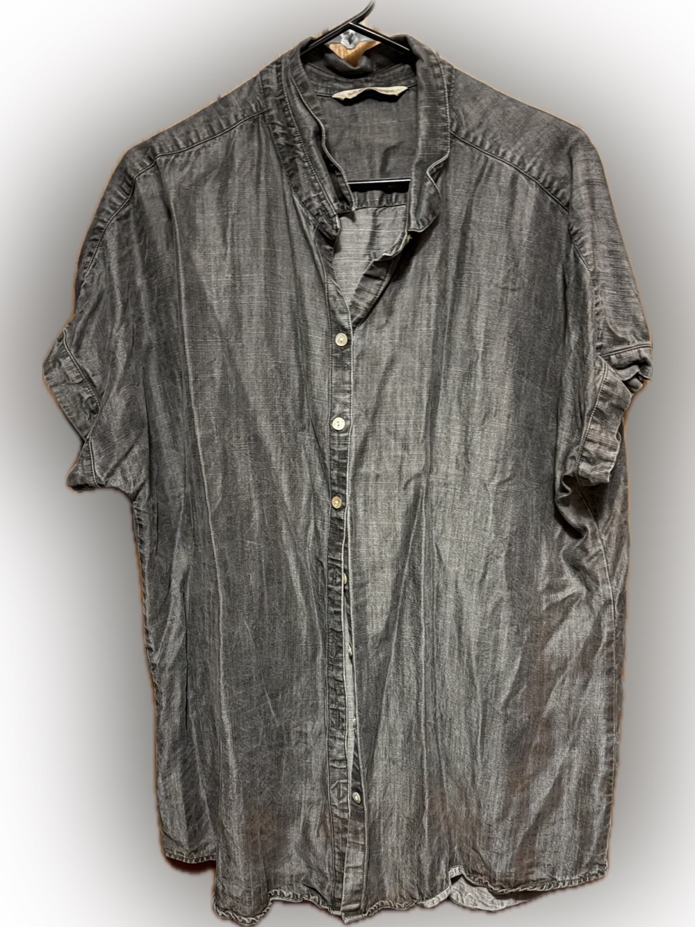 Soft Surroundings Washed Gray Short-Sleeve Button-Down Shirt